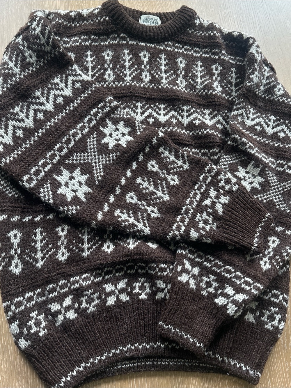 Men's Wool Edward Bryan Brown Fair Isle Crewneck Sweater - Classic Knit